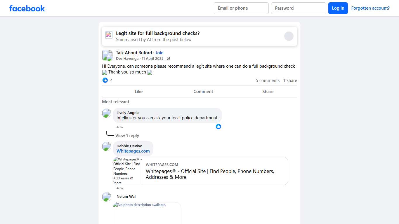 Talk About Buford | Hi Everyone, can someone please recommend a legit site where one can do a full background check ✅️ Thank you so much 🙏 | Facebook